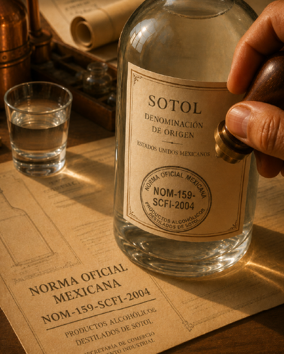 Sotol bottle with denomination stamp